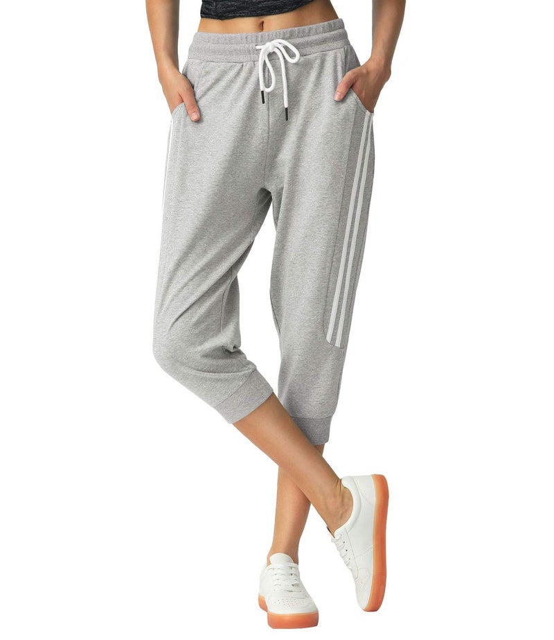SPECIALMAGIC Women's Capri Pants Cropped Joggers with Pockets Elastic Waist Drawstring Capri Sweatpants Light Grey XX-Large - Image 1